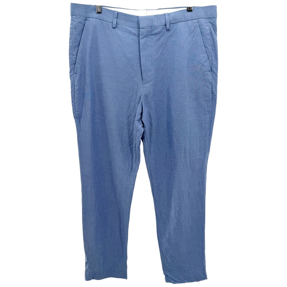 Express Mens Blue Linen Blend Extra Slim Fit Dress Pants 34x30 Coastal Preppy